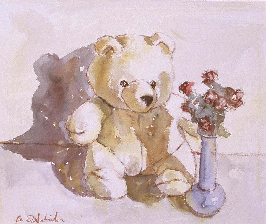 900x759 Still Life With Teddy Bear Painting By Joe Schneider - Teddy Bear Watercolor