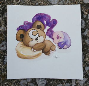 300x290 Pokemon Watercolor Painting Cute Teddiursa Teddy Bear Dreaming - Teddy Bear Watercolor