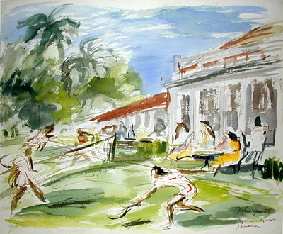 400x330 Sports Art, Tennis, Country Club, Kingston, Jamaica, John Groth - Tennis Watercolor