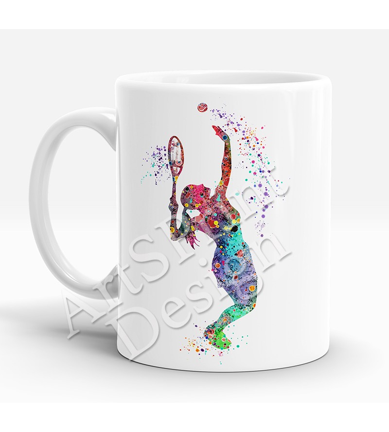 800x888 Tennis Player Girl Watercolor Mug - Tennis Watercolor