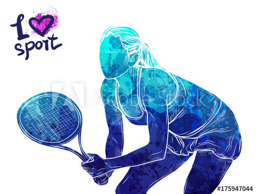 500x380 Bright Watercolor Silhouette Of Tennis Player. Vector Sport - Tennis Watercolor
