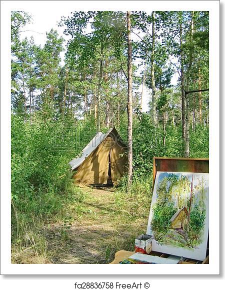 450x580 Free Art Print Of Drawing From Nature Tent. Watercolor Painting - Tent Watercolor