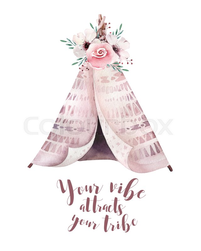 640x800 Hand Drawn Watercolor Tribal Teepee, Isolated White Campsite Tent - Tent Watercolor