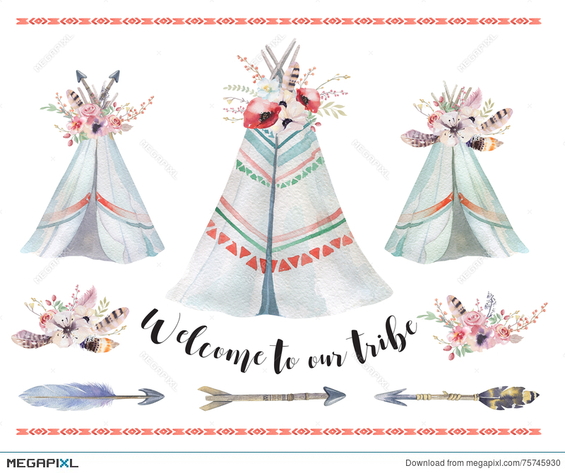 800x670 Handdrawn Watercolor Tribal Teepee, Isolated Boho Tent - Tent Watercolor