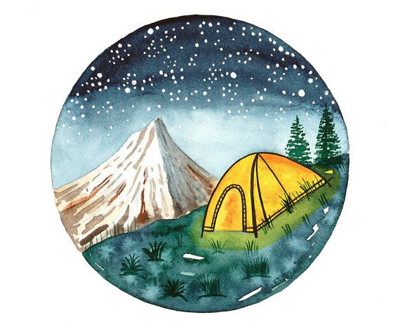 570x470 Original Watercolor Painting Camping Tent On By Bluepalette - Tent Watercolor