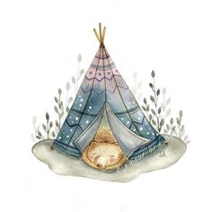 236x236 Watercolor Adventure Clipart Woodland Tribal Animals Clipart - Tent Watercolor