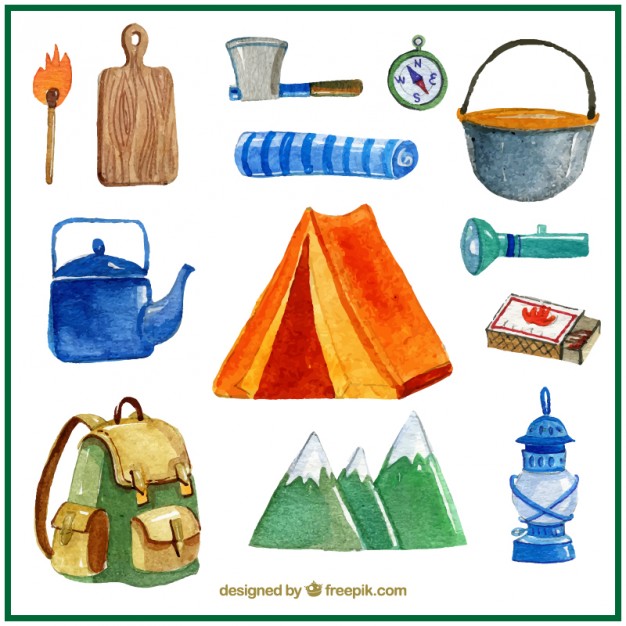 626x626 Watercolor Camping Tent And Campsite Elements Vector Premium - Tent Watercolor