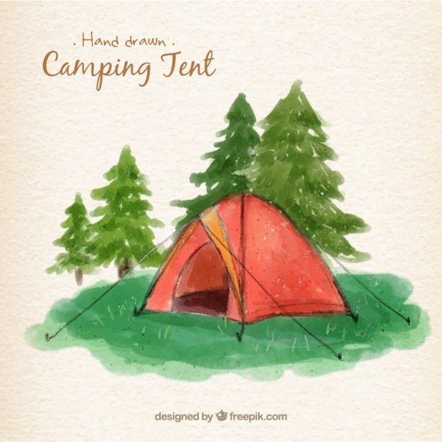 626x626 Watercolor Red Camping Tent In A Landscape Free Vector Painting - Tent Watercolor