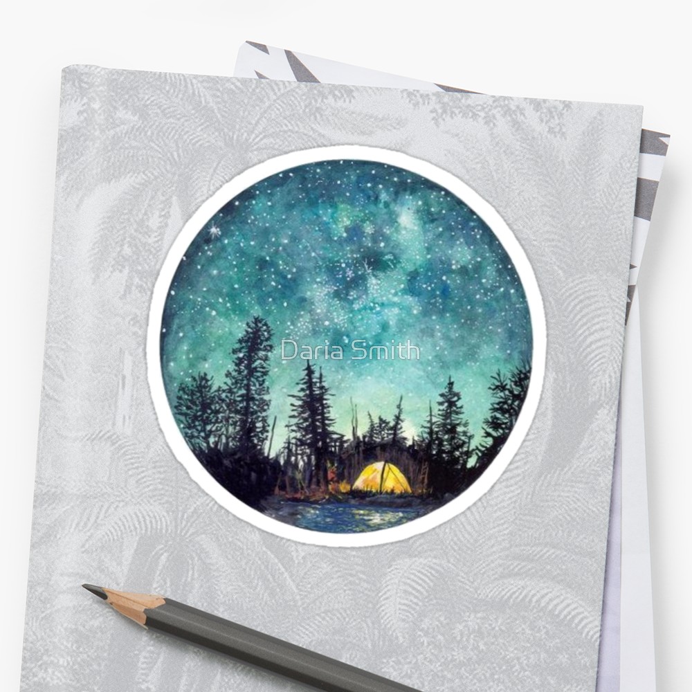 1000x1000 Woods Tent Camping Watercolor Stickers By Daria Smith Redbubble - Tent Watercolor
