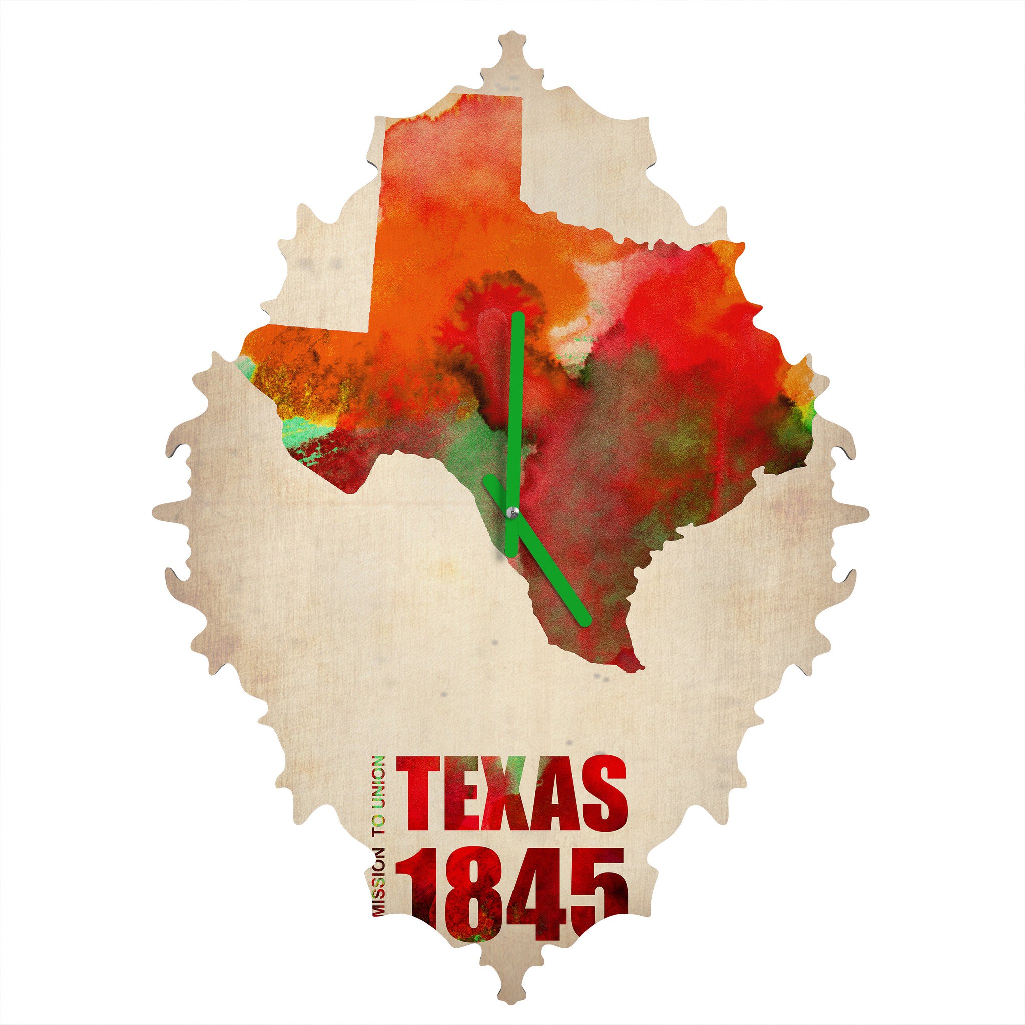 2048x2048 Texas Watercolor Map Baroque Clock Naxart - Texas Watercolor