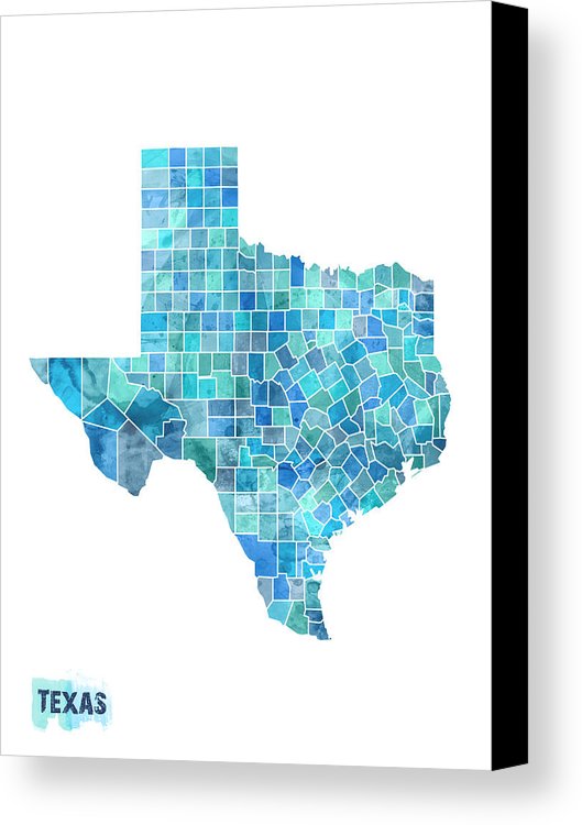 529x750 Texas Watercolor Map Canvas Print Canvas Art By Michael Tompsett - Texas Watercolor