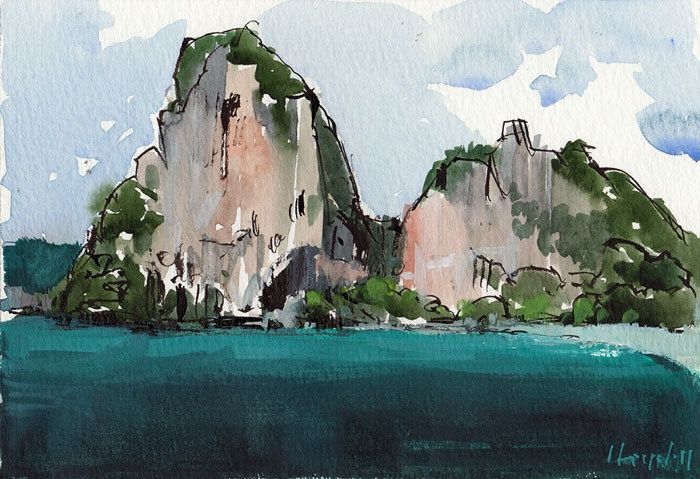 700x479 Original Painting Asian Landscape Mountain Thailand Watercolor - Thailand Watercolor