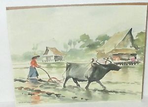 300x216 Prasert Bangkok Thailand Village Mule Farmer Original Watercolor - Thailand Watercolor