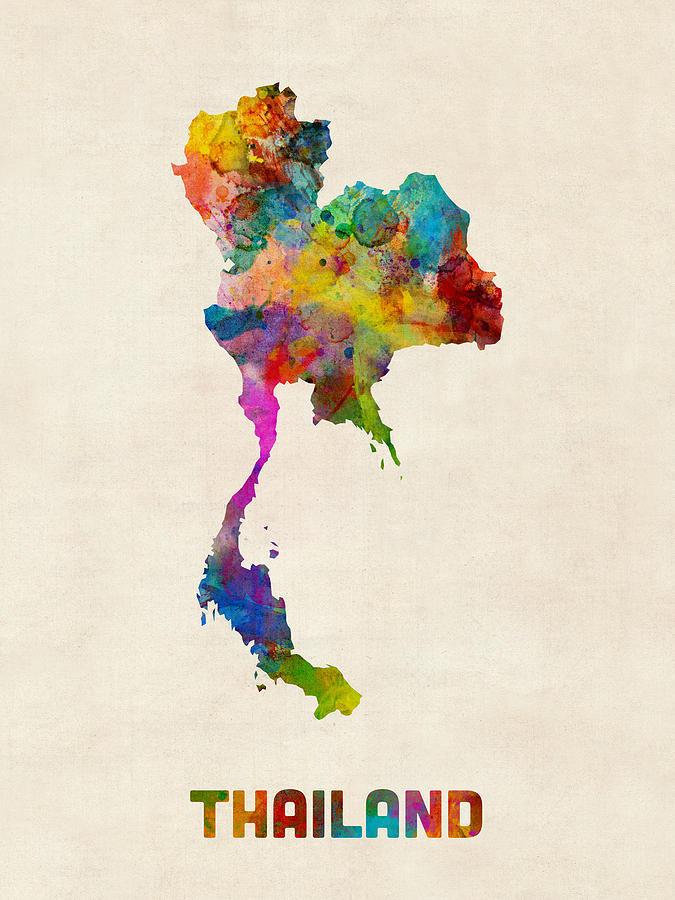 675x900 Thailand Watercolor Map Digital Art By Michael Tompsett - Thailand Watercolor