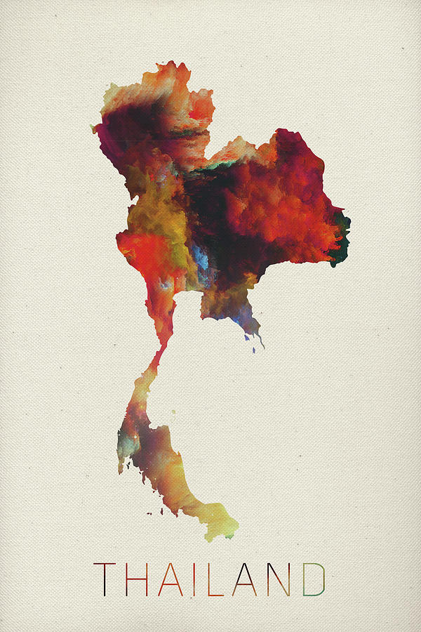 600x900 Thailand Watercolor Map Mixed Media By Design Turnpike - Thailand Watercolor