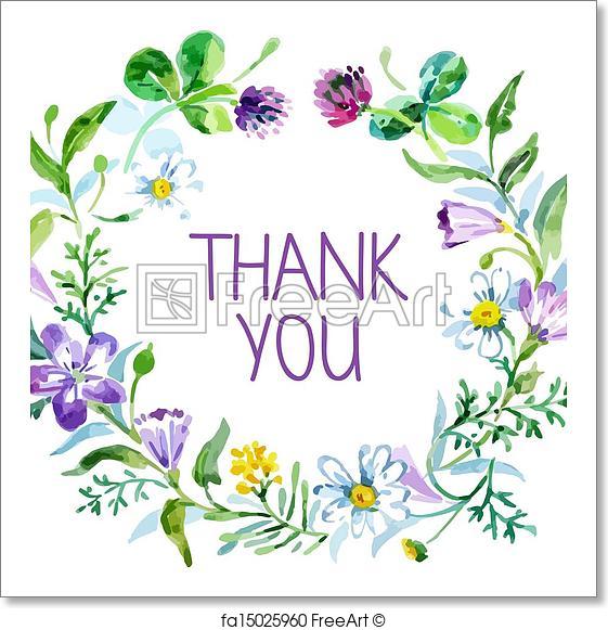 561x581 Free Art Print Of Thank You Card With Watercolor Floral Bouquet - Thank You Watercolor