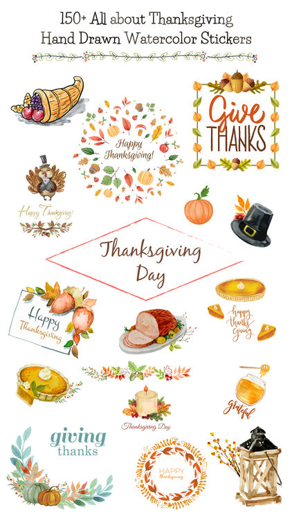 422x750 Thanksgiving Watercolor Set By Sunhee Choi - Thanksgiving Watercolor