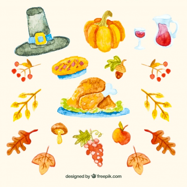 626x626 Thanksgiving Watercolor Elements Pack Vector Free Download - Thanksgiving Watercolor