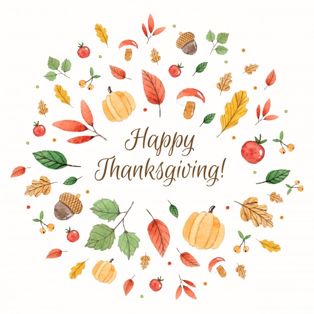 626x626 Happy Thanksgiving Composition With Watercolor Elements Vector - Thanksgiving Watercolor