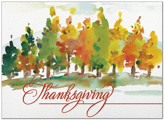 540x396 Painted Trees Card Watercolor Thanksgiving Card Posty Cards - Thanksgiving Watercolor