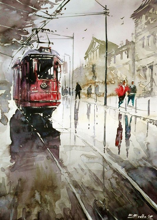 533x744 One Of The Best Wet Street Scenes In Watercolor I Have Seen. The - The Best Watercolor