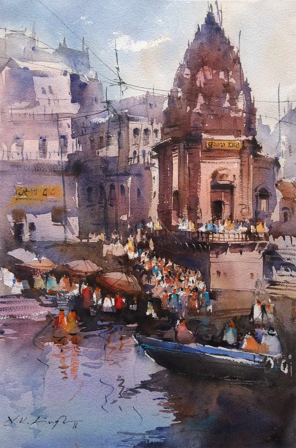 1018x1536 Watercolor Art Online Varanasi Ghats Online Art Gallery For - The Best Watercolor