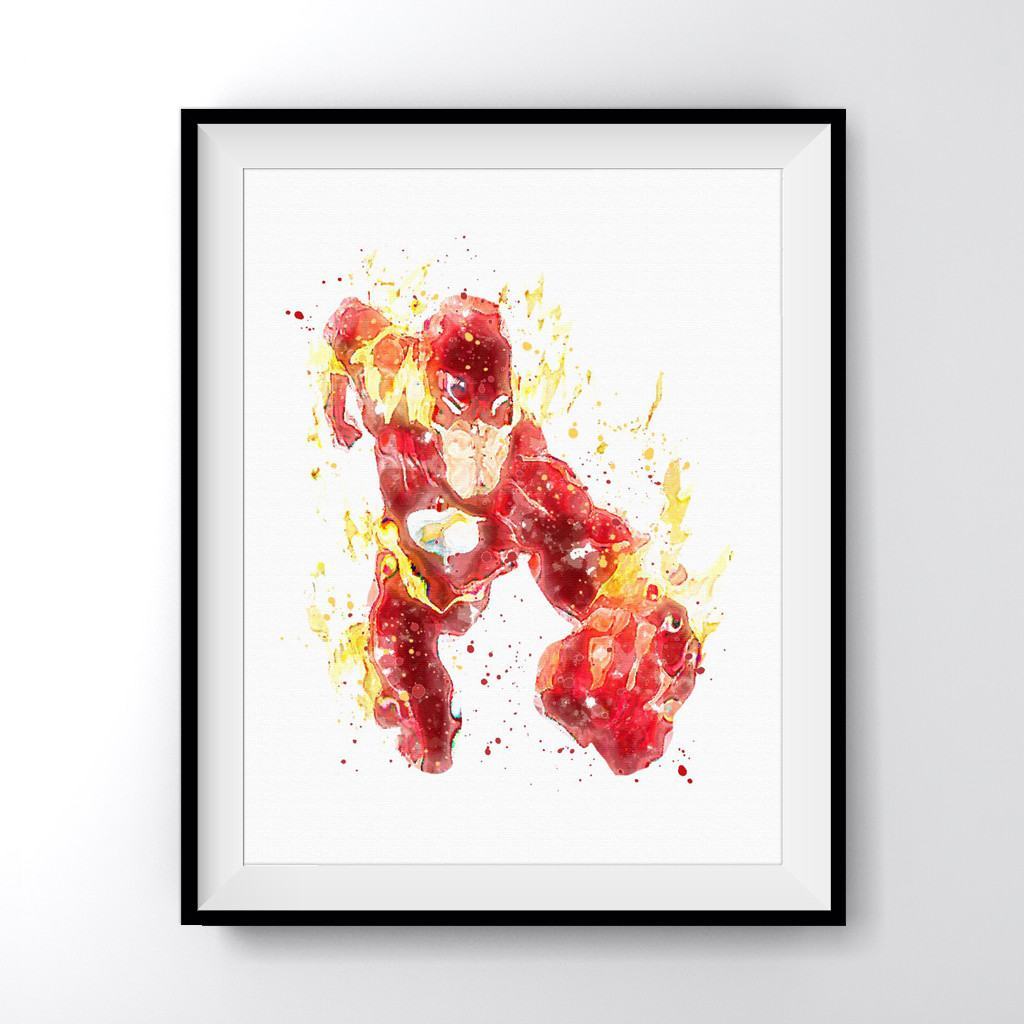 1024x1024 Superhero The Flash Art Print Poster - The Flash Watercolor