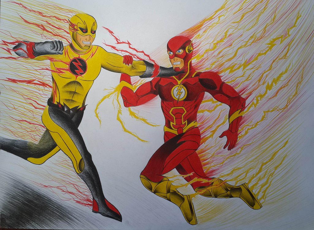 1024x751 The Flash Vs The Reverse Flash (Watercolor Pencil) By Cursedmadara - The Flash Watercolor