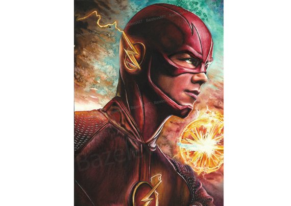570x403 The Flash Original Watercolor Drawing Superhero Ooak Fan Art Etsy - The Flash Watercolor
