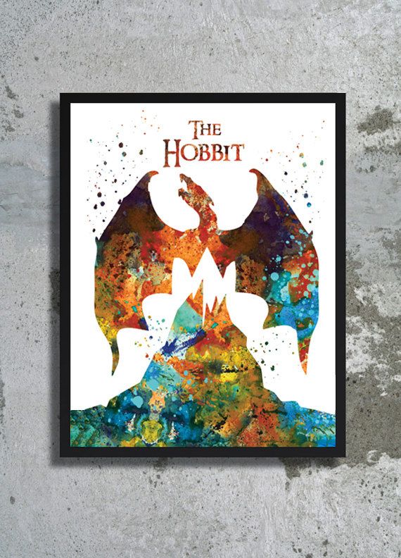 570x792 The Hobbit Watercolor Art Print Smaug Poster Movie - The Hobbit Watercolor