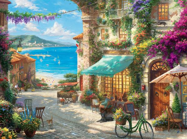 600x446 Thomas Kinkade Italian Cafe - Thomas Kinkade Watercolor