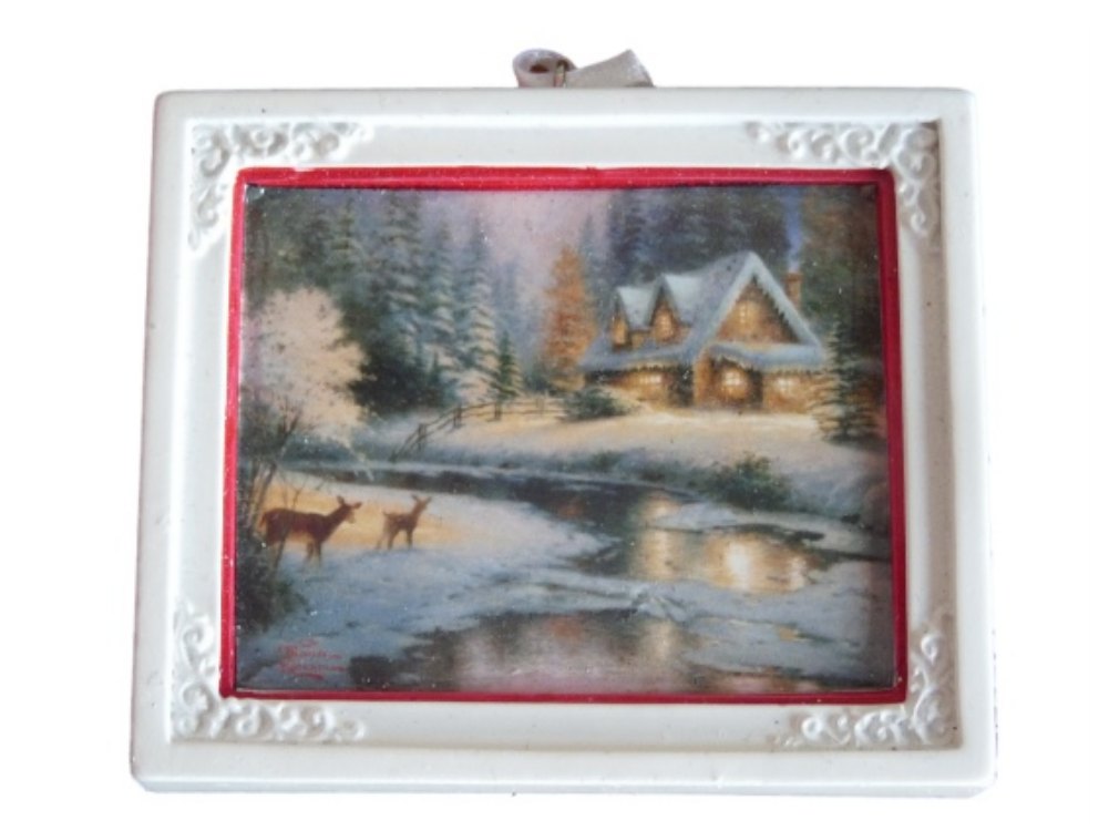 1001x750 Thomas Kinkade Christmas Ornament Deer Creek Cottage Holiday - Thomas Kinkade Watercolor
