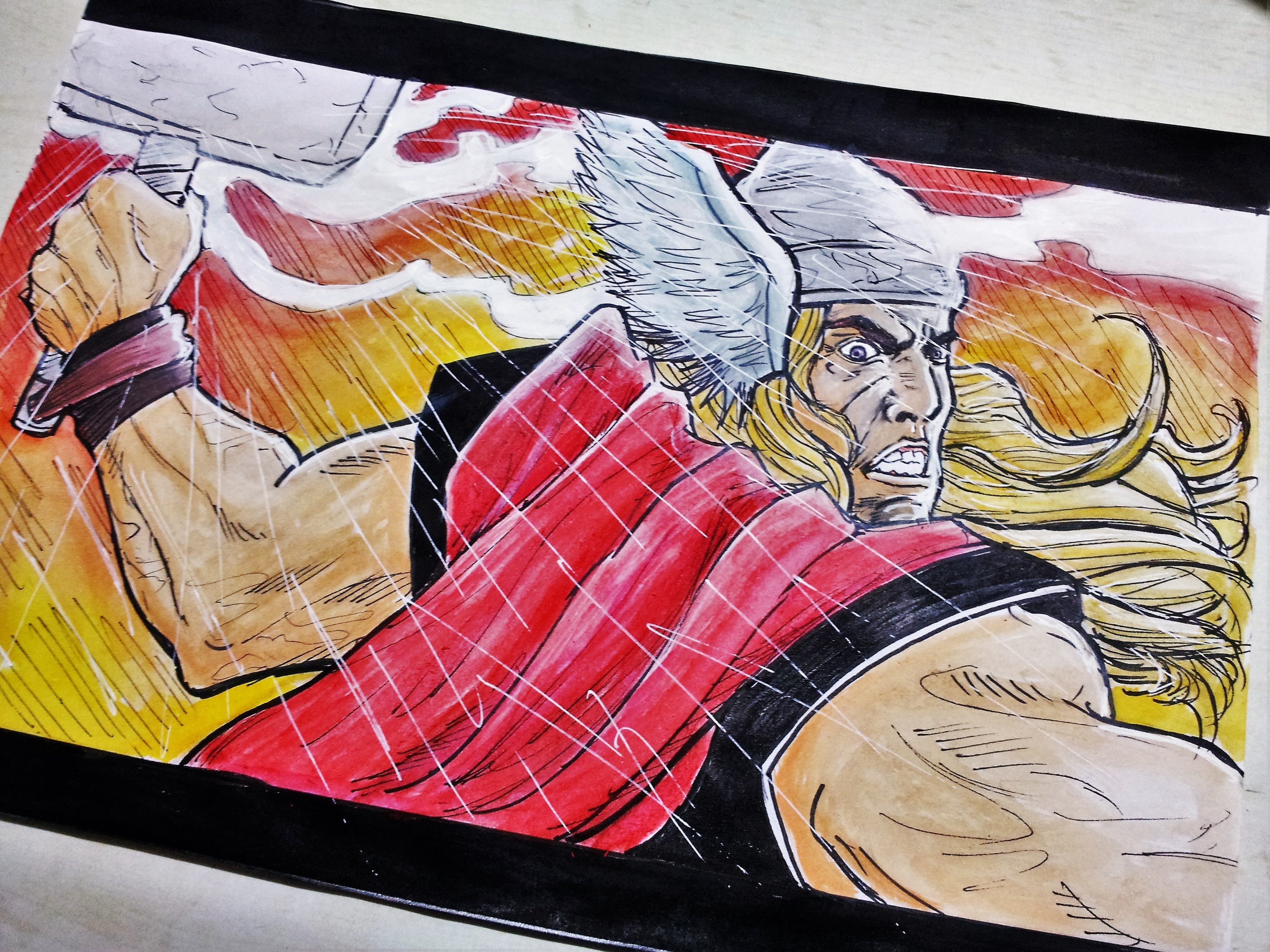 3264x2448 Thor Comic Drawing Watercolor Painting - Thor Watercolor