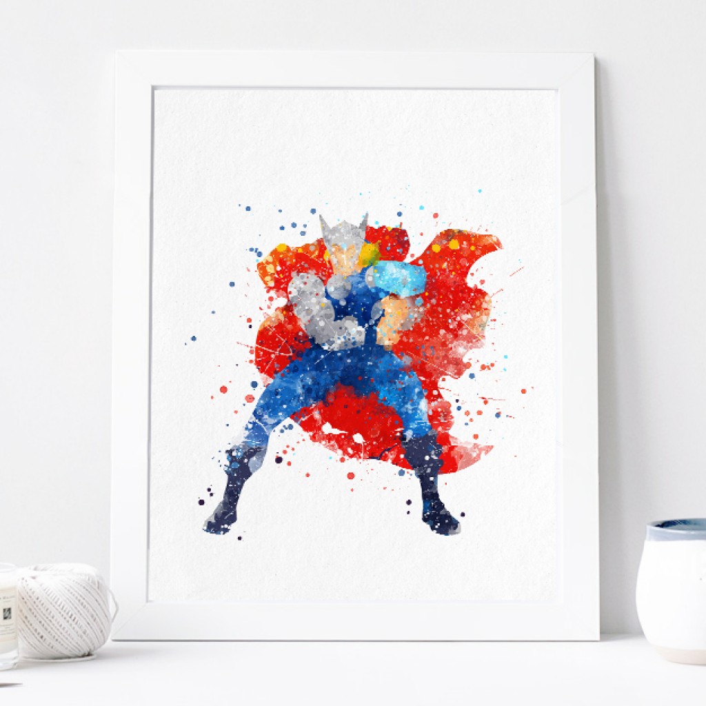 1024x1024 Thor Poster Avengers Watercolor Art Print, Nursery Wall Decor - Thor Watercolor