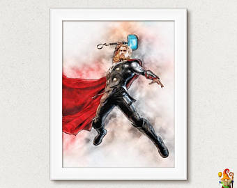 340x270 Thor Watercolor Etsy - Thor Watercolor