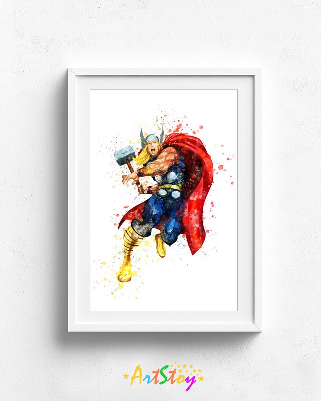 642x803 Thor Watercolor Poster. Superhero Print. Etsy - Thor Watercolor