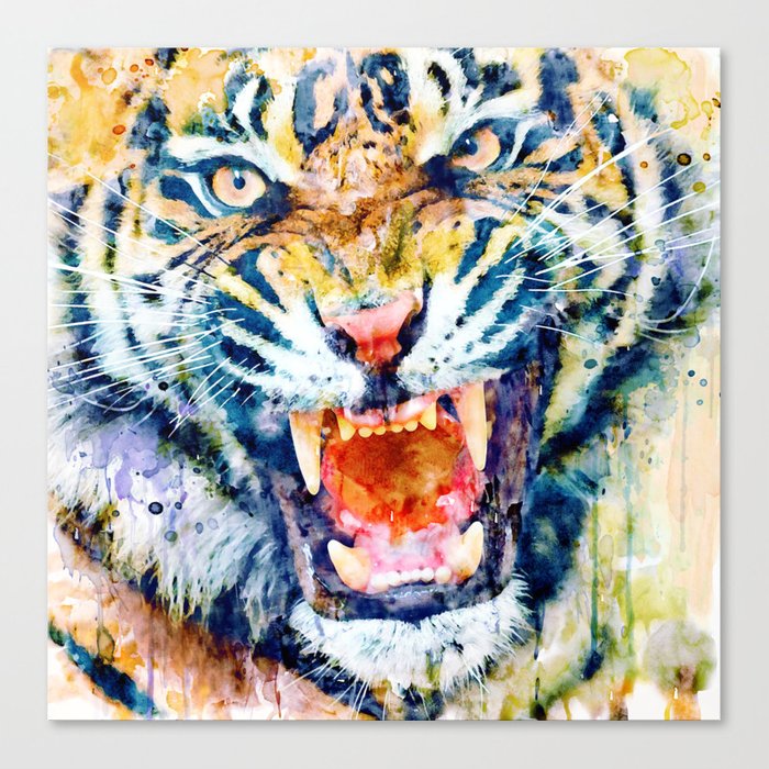700x700 Angry Tiger Watercolor Close Up Canvas Print By Marianvoicu Society6 - Tiger Watercolor