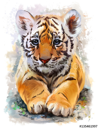 384x500 Little Tiger Watercolor Painting - Tiger Watercolor