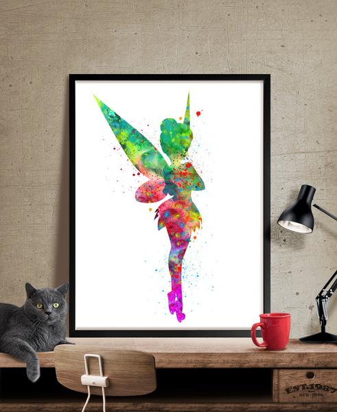 491x600 Tinkerbell Art Print, Tinkerbell Watercolor Poster, Nusery Decor - Tinkerbell Watercolor