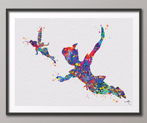 300x252 Peter Pan And Tinkerbell Watercolor Painting Print Archival Fine - Tinkerbell Watercolor