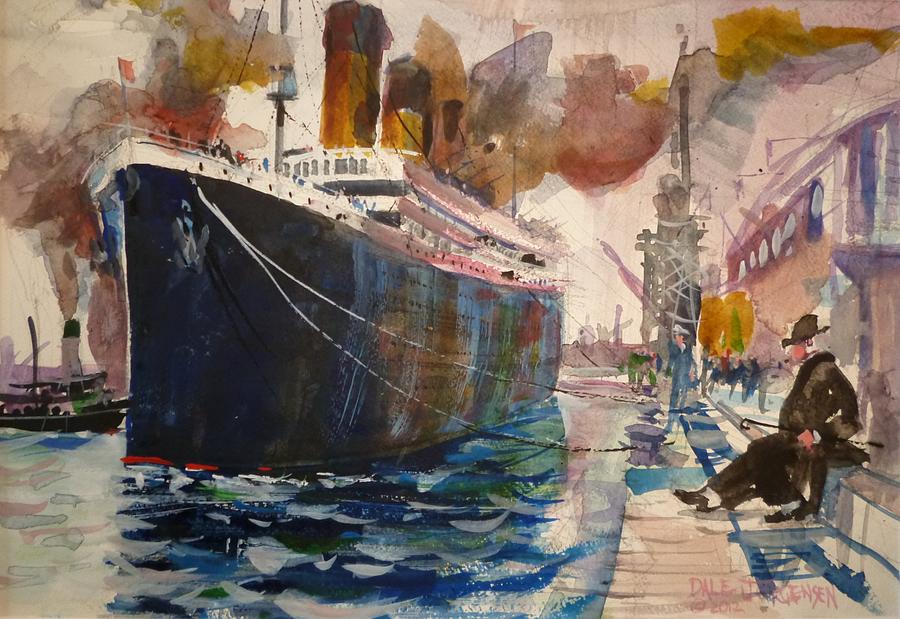 900x619 Titanic Ready For Boarding Painting By Dale Jorgensen - Titanic Watercolor