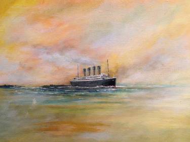 375x281 Titanic Sunset Painting By Ron Wheeler Saatchi Art - Titanic Watercolor