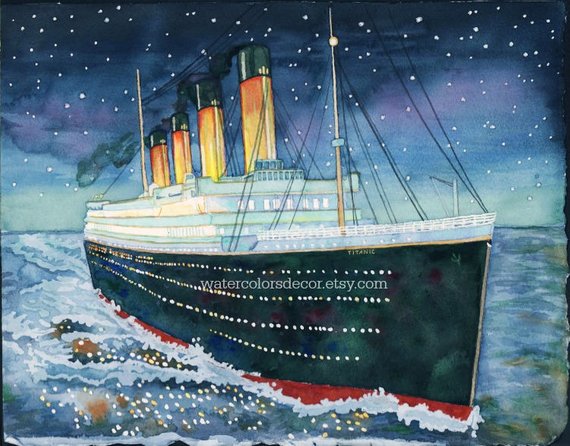 570x446 Titanic Watercolor Print Ship Painting Victorian Decor Etsy - Titanic Watercolor