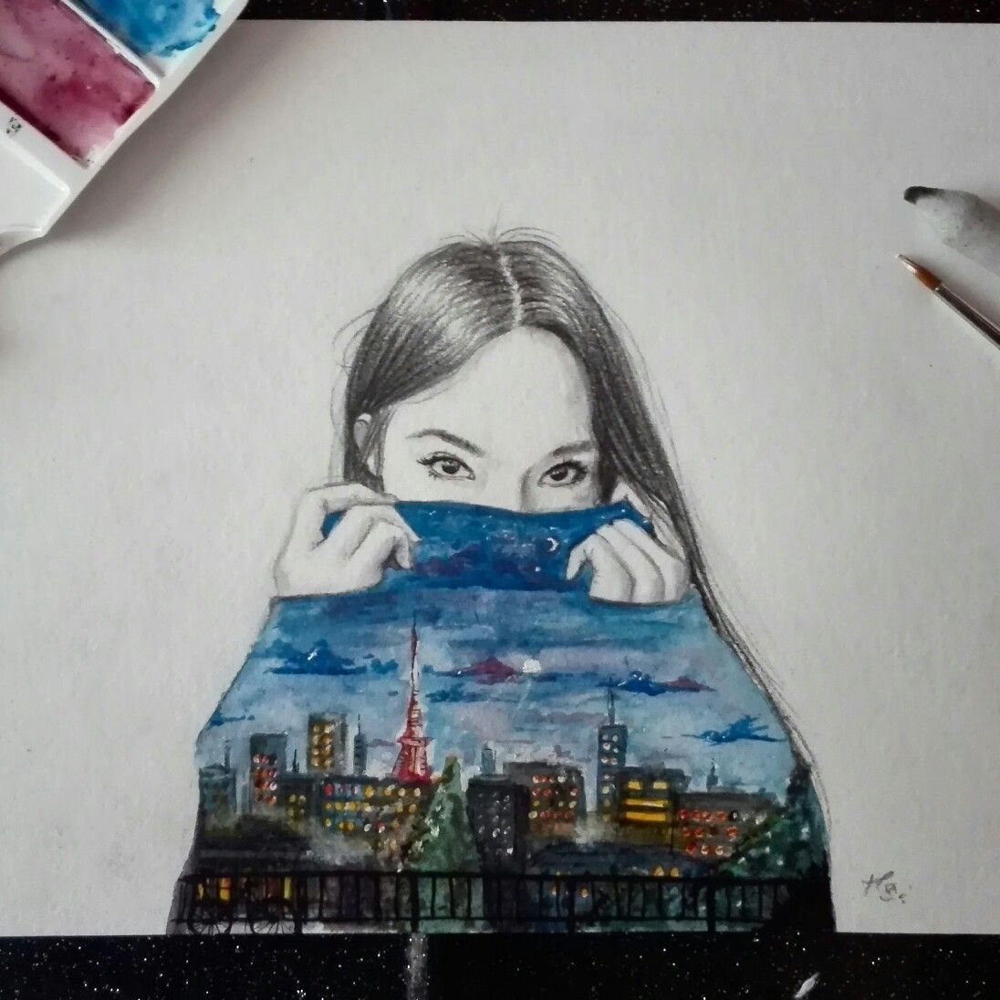 1096x1096 Sometimes, She Wears Tokyo - Tokyo Watercolor