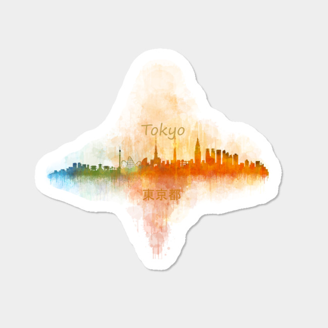 650x650 Tokyo Japan City Skyline In Watercolor Art. V4 Sticker By Hqphoto - Tokyo Watercolor