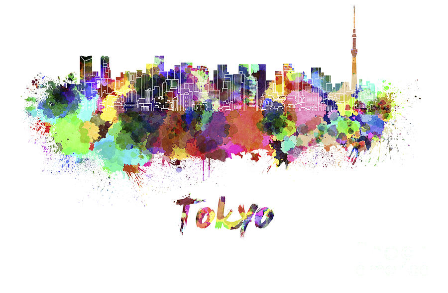 900x590 Tokyo V2 Skyline In Watercolor Painting By Pablo Romero - Tokyo Watercolor