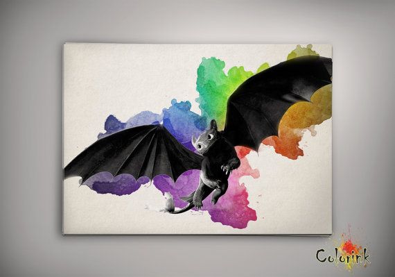 570x399 How To Train Your Dragon Toothless Watercolor Illustrations Art - Toothless Watercolor