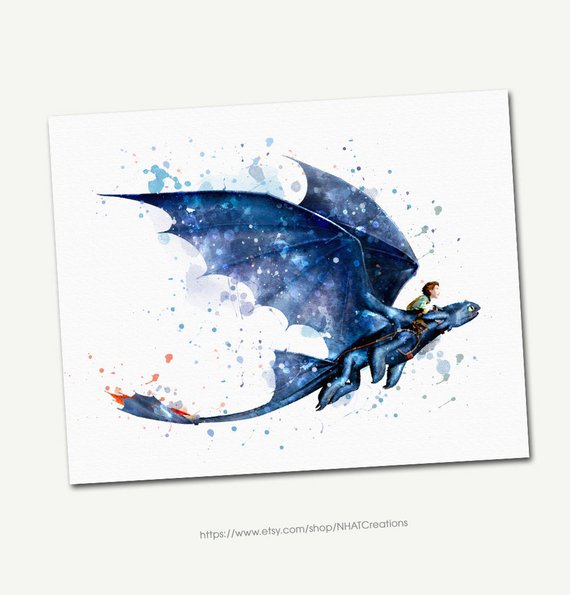 570x595 Sale Off Fan Art Hiccup And Toothless Watercolor Art Print Etsy - Toothless Watercolor
