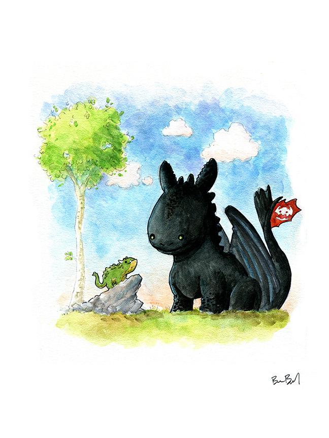 648x864 Toothless Inspired Watercolor Print Ben Byrd Art - Toothless Watercolor