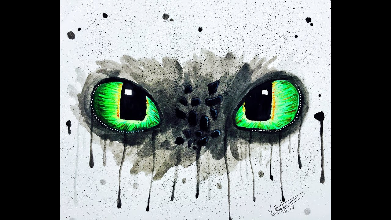 1280x720 Watercolor Painting Tutorial Toothless (Nightfury) Timelapse - Toothless Watercolor